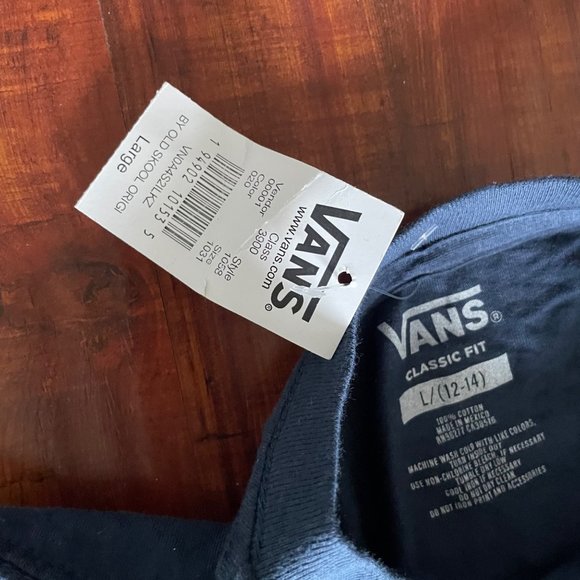 Vans Off The Wall Boys T Shirt Sz L 12/14 Blue Logo Short Sleeve Old Skool - Picture 7 of 10